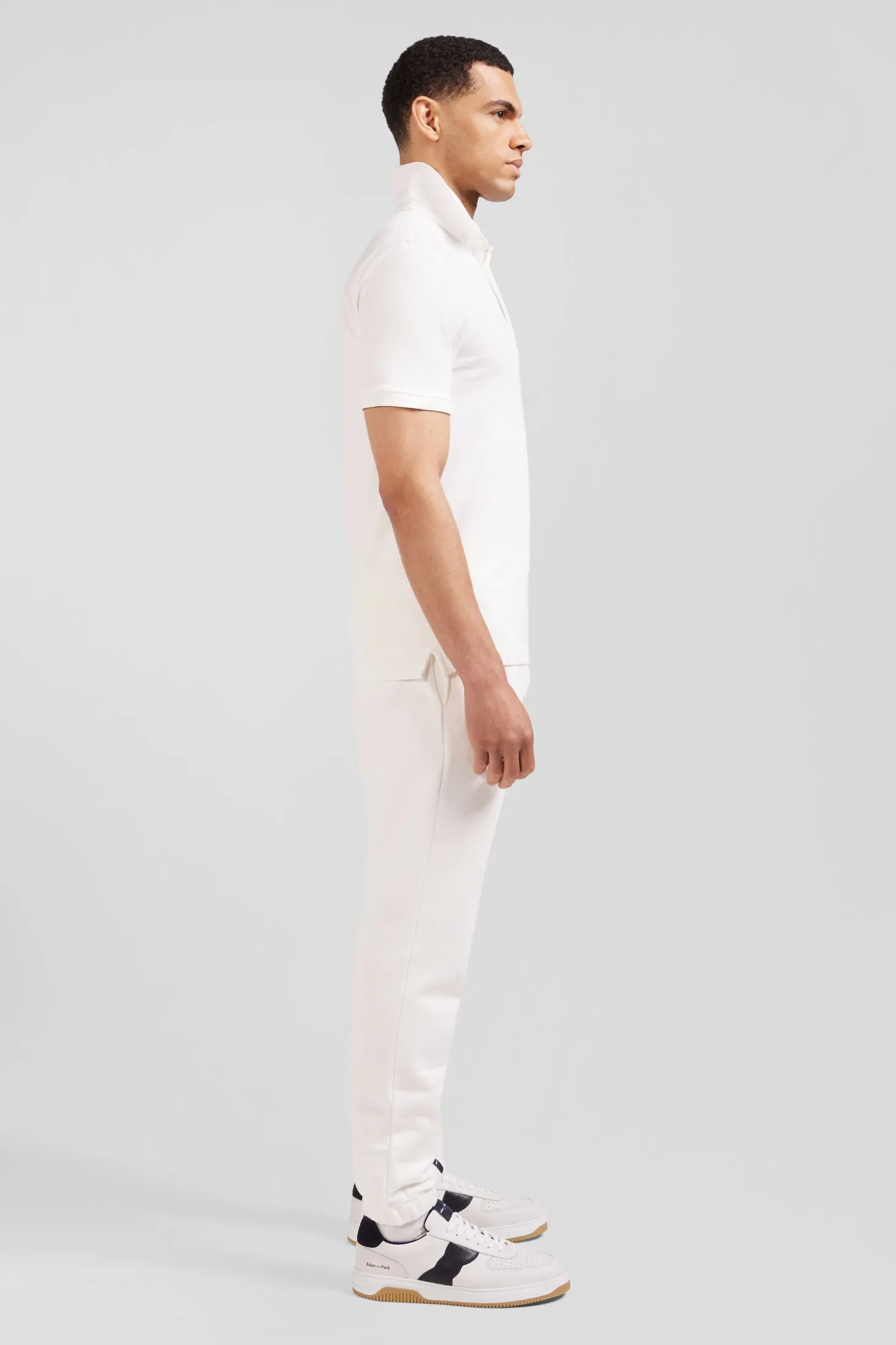 Polo manches courtes en coton stretch écru coupe Slim