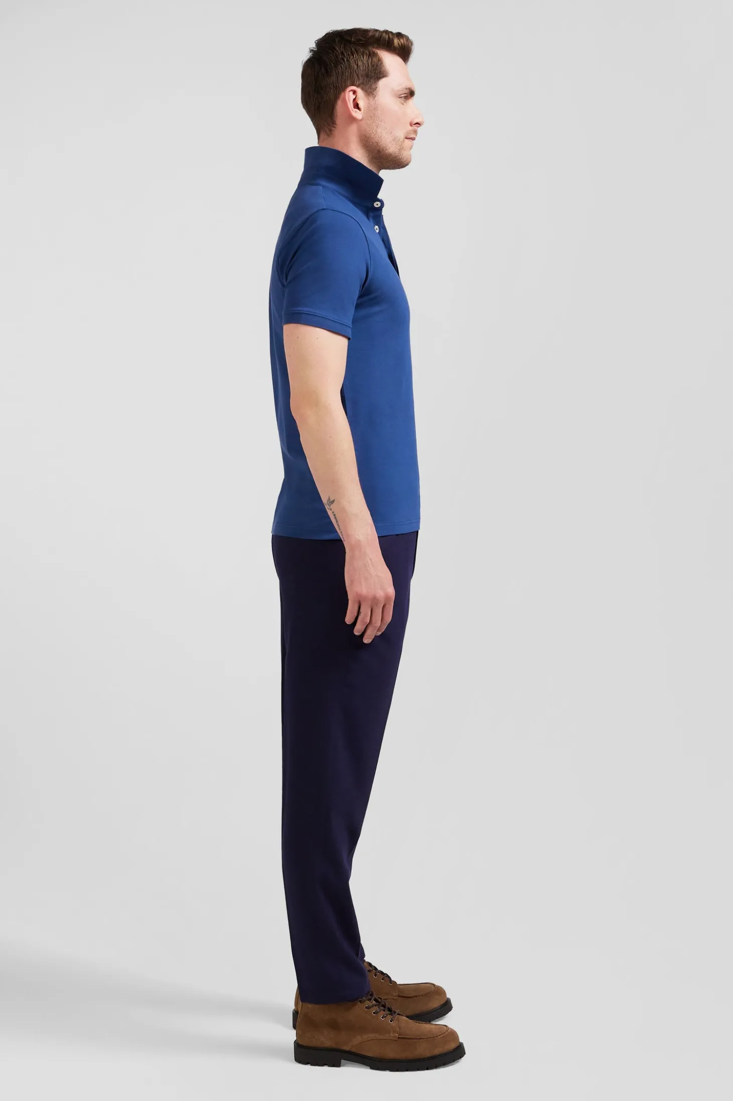 Polo manches courtes en coton stretch bleu foncé coupe Slim