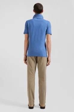 Polo manches courtes en coton stretch bleu coupe Slim
