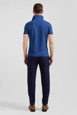 Polo manches courtes en coton stretch bleu foncé coupe Slim