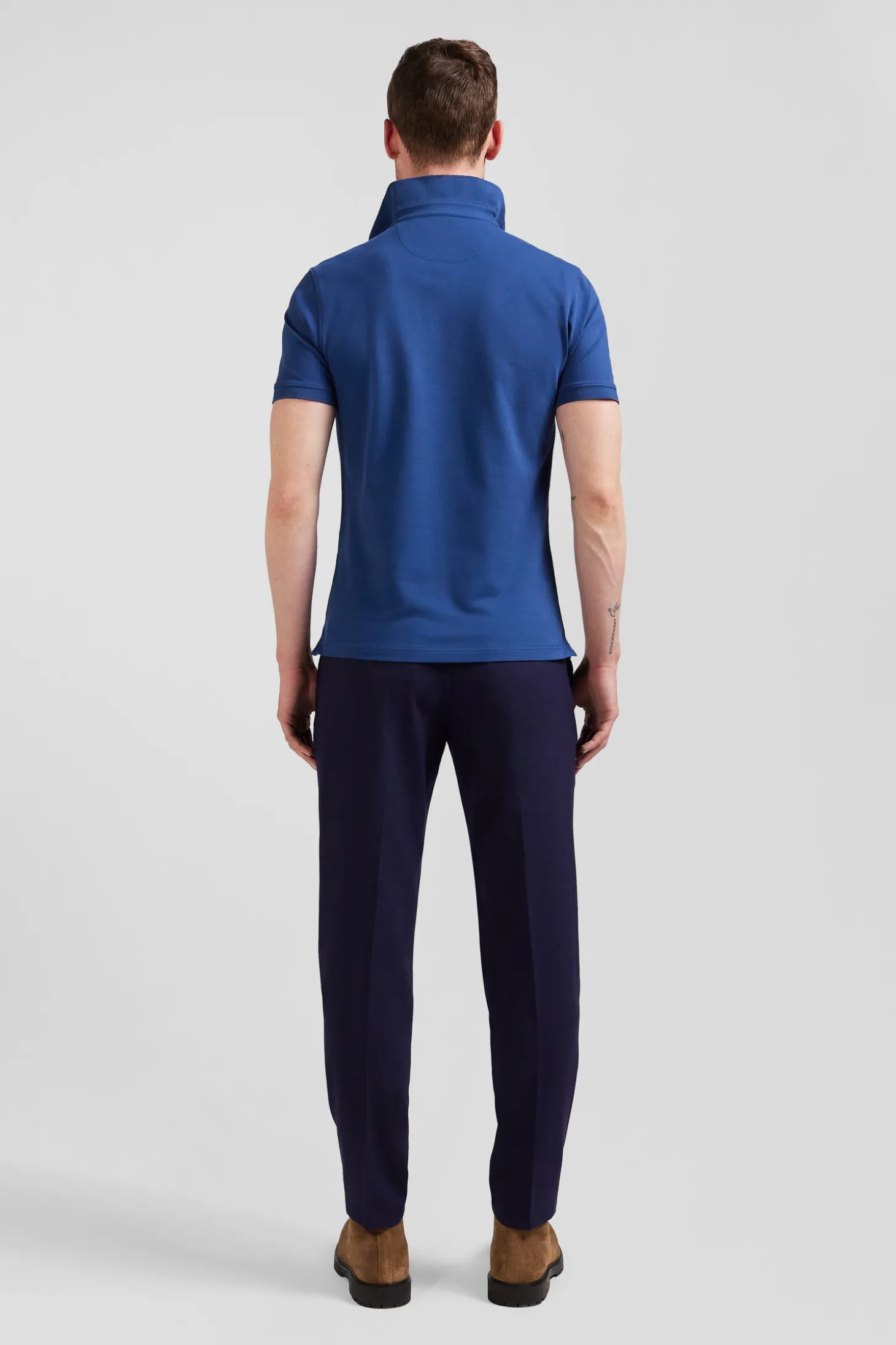 Polo manches courtes en coton stretch bleu foncé coupe Slim