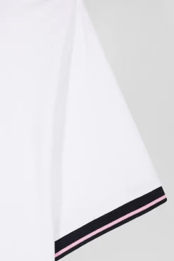 Polo manches courtes en coton stretch blanc col jacquard Eden Park coupe Slim