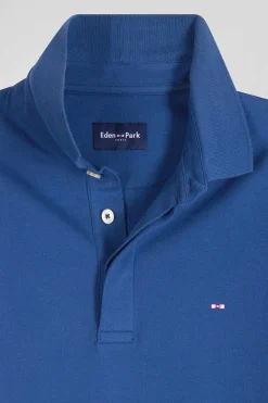 Polo manches courtes en coton stretch bleu foncé coupe Slim