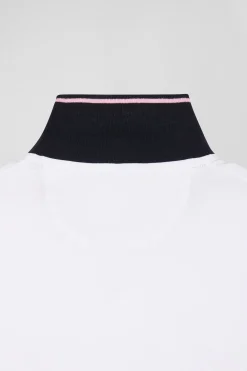 Polo manches courtes en coton stretch blanc col jacquard Eden Park coupe Slim