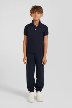 Polo manches courtes en piqué coton bleu marine broderie nœud papillon dos coupe Regular