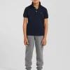 Polo manches courtes en piqué coton bleu marine col jacquard coupe Regular