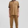 Polo manches courtes en piqué coton bleu marine détails tricolores coupe Oversized
