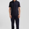 Polo manches courtes en piqué coton bleu marine coupe Slim