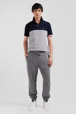 Polo manches courtes en piqué coton gris détails contrastés broderie nœud papillon coupe Regular