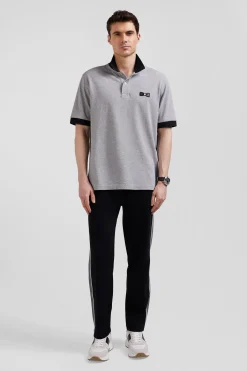 Polo manches courtes en piqué coton noir détails tricolores coupe Oversized