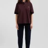 Polo manches courtes en piqué coton bordeaux col tricolore coupe Oversized