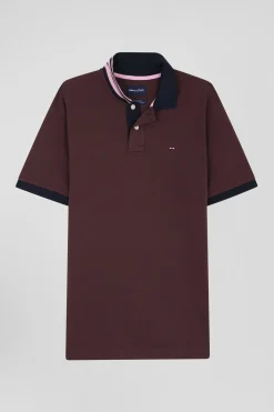 Polo manches courtes en piqué coton bordeaux coupe Regular