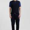 Polo manches courtes en piqué coton bleu marine col jacquard Eden Park coupe Regular