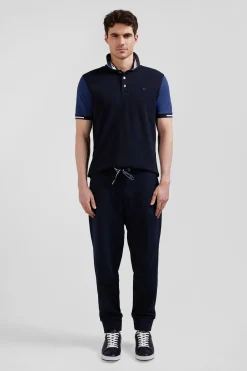 Polo manches courtes en piqué coton bleu marine col jacquard Eden Park coupe Regular