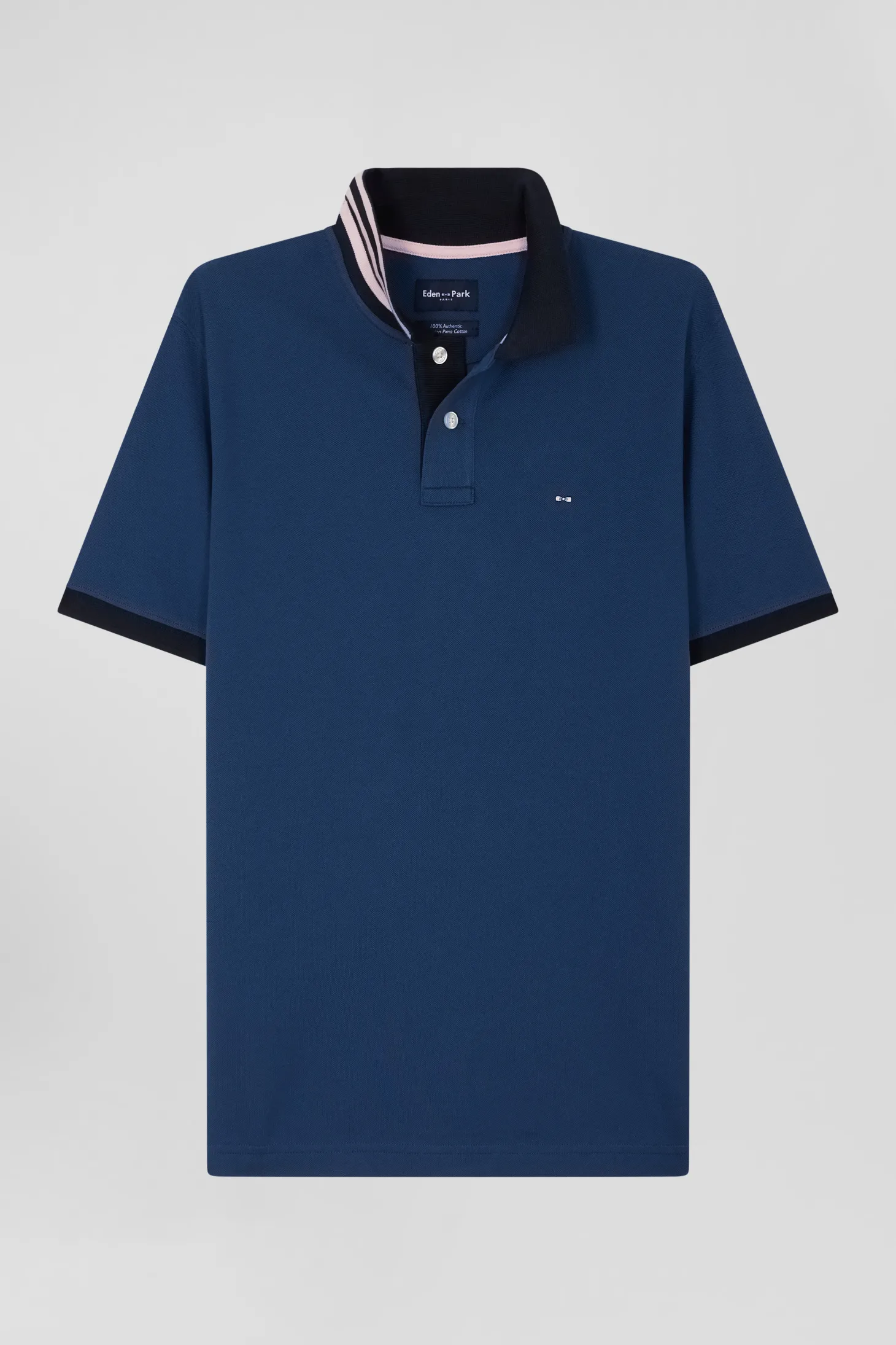 Polo manches courtes en piqué coton bleu détails contrastés coupe Regular