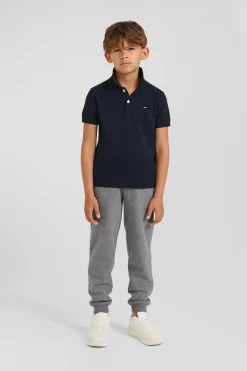 Polo manches courtes en piqué coton bleu marine col jacquard coupe Regular