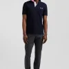 Polo manches courtes en piqué coton bleu marine broderie cerclée coupe Regular