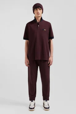 Polo manches courtes en piqué coton bordeaux détails tricolores coupe Oversized