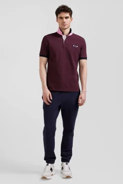 Polo manches courtes en piqué coton bordeaux broderie cerclée coupe Regular