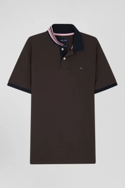 Polo manches courtes en piqué coton marron coupe Regular