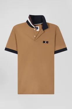 Polo manches courtes en piqué coton bleu marine détails tricolores coupe Oversized