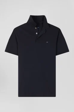 Polo manches courtes en piqué coton bleu marine coupe Slim