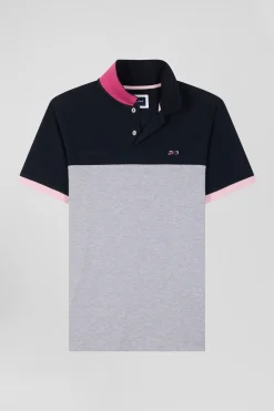 Polo manches courtes en piqué coton gris détails contrastés broderie nœud papillon coupe Regular