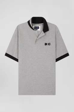Polo manches courtes en piqué coton noir détails tricolores coupe Oversized