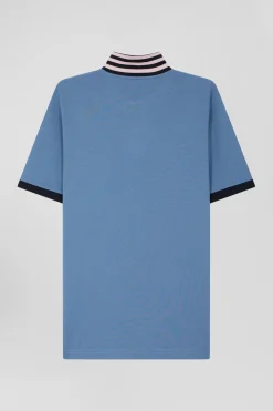 Polo manches courtes en piqué coton ciel détails contrastés coupe Regular