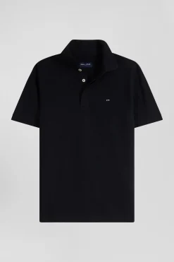 Polo manches courtes en piqué coton noir coupe Slim