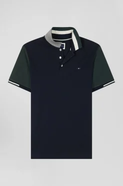Polo manches courtes en piqué coton vert col jacquard Eden Park coupe Regular