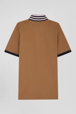 Polo manches courtes en piqué coton camel détails contrastés coupe Regular