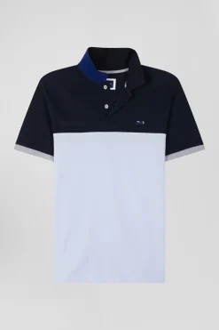 Polo manches courtes en piqué coton ciel détails contrastés broderie nœud papillon coupe Regular