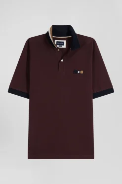 Polo manches courtes en piqué coton bordeaux détails tricolores coupe Oversized