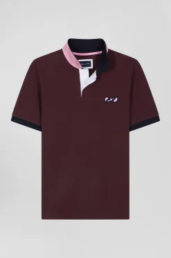 Polo manches courtes en piqué coton bordeaux broderie cerclée coupe Regular