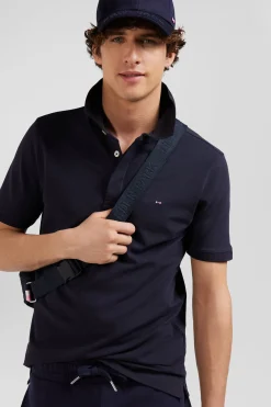 Polo manches courtes en piqué coton bleu marine coupe Slim