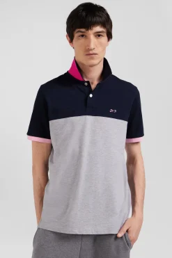 Polo manches courtes en piqué coton gris détails contrastés broderie nœud papillon coupe Regular