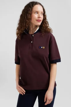 Polo manches courtes en piqué coton bordeaux col tricolore coupe Oversized