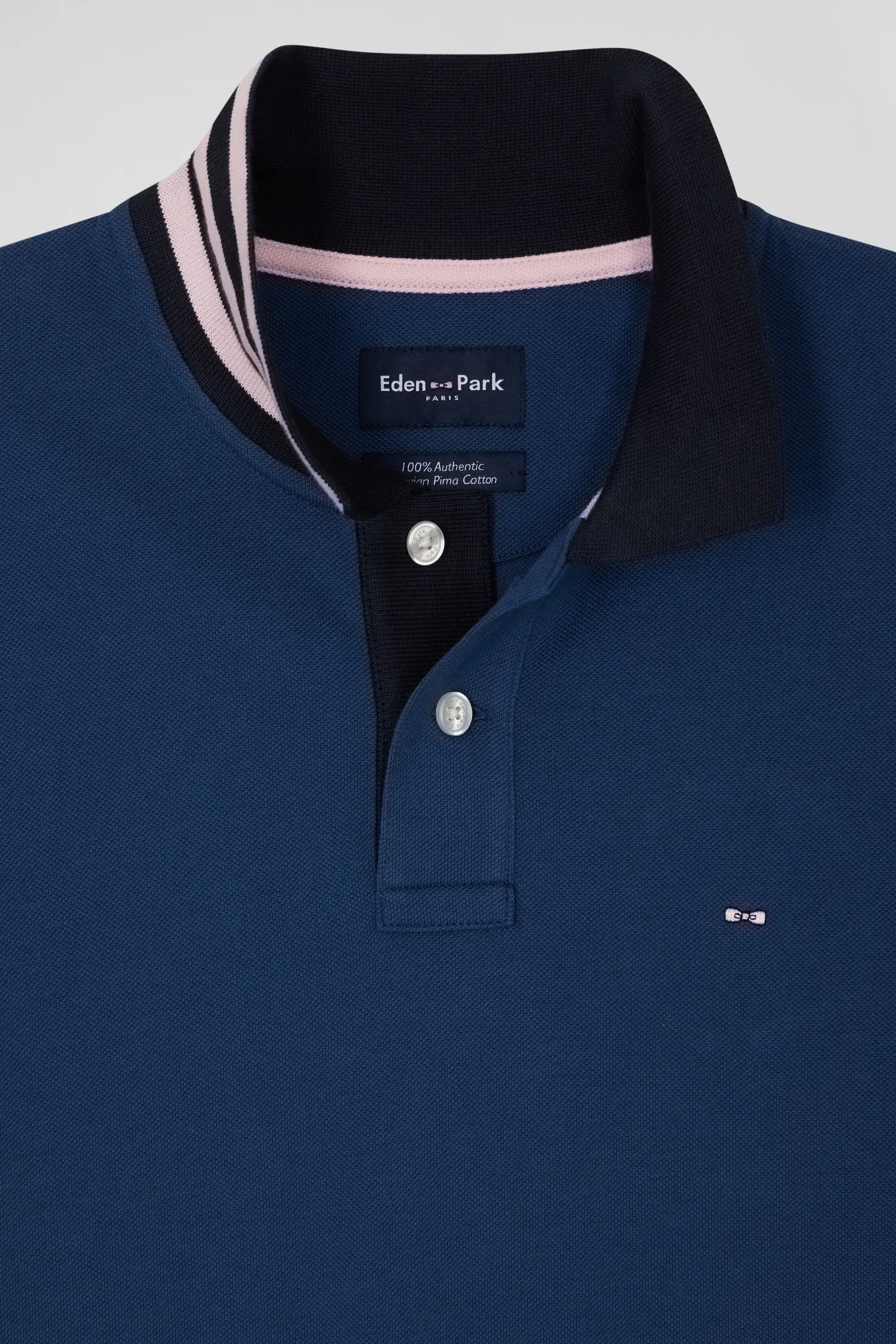 Polo manches courtes en piqué coton bleu détails contrastés coupe Regular