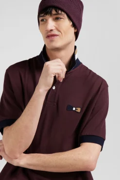 Polo manches courtes en piqué coton bordeaux détails tricolores coupe Oversized