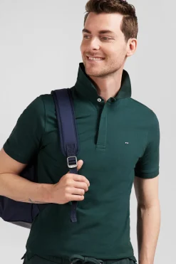 Polo manches courtes en piqué coton vert coupe Slim