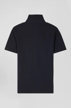 Polo manches courtes en piqué coton bleu marine coupe Slim