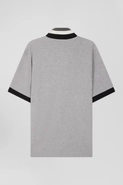 Polo manches courtes en piqué coton noir détails tricolores coupe Oversized