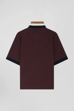 Polo manches courtes en piqué coton bordeaux col tricolore coupe Oversized