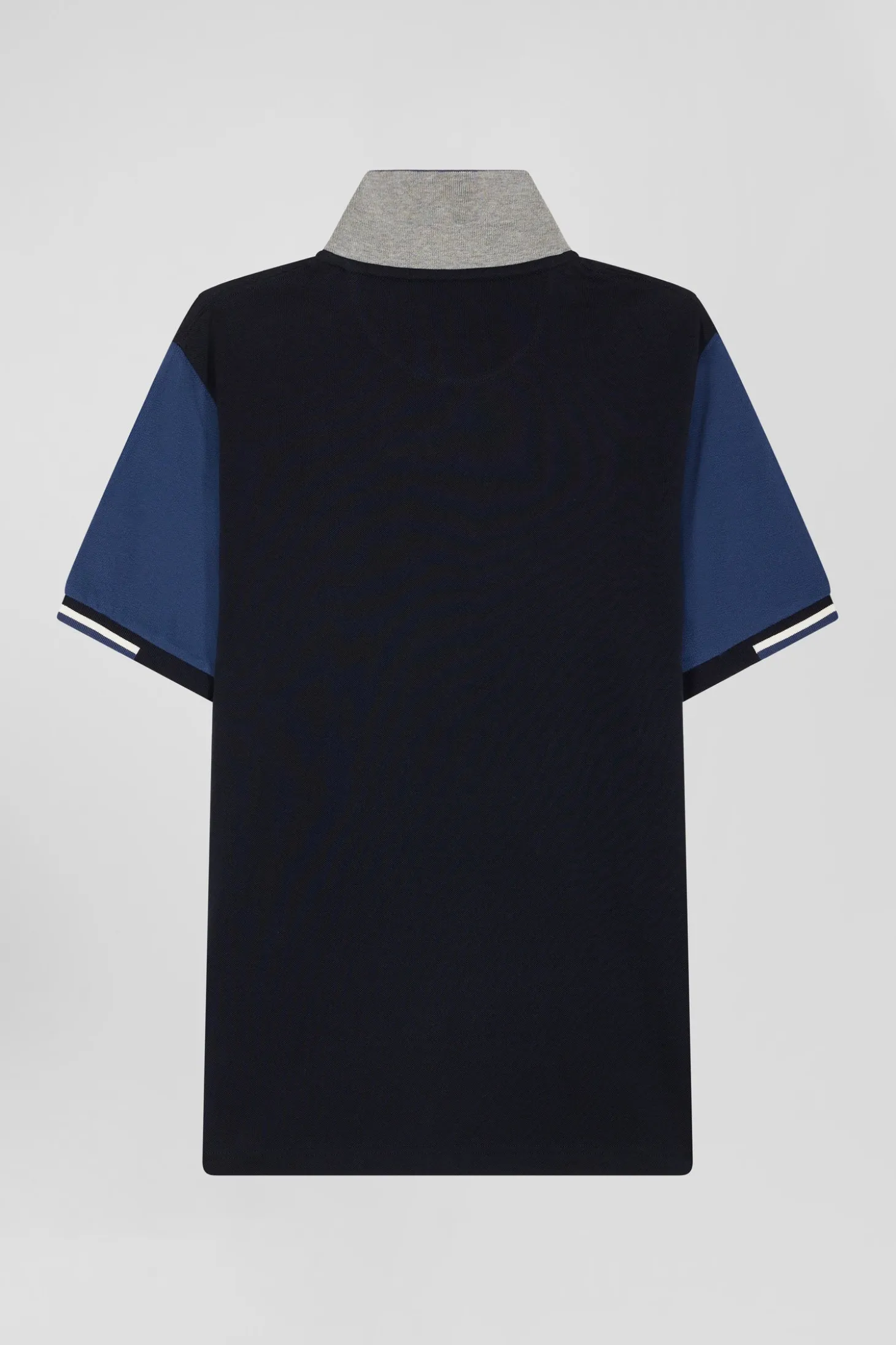 Polo manches courtes en piqué coton bleu marine col jacquard Eden Park coupe Regular