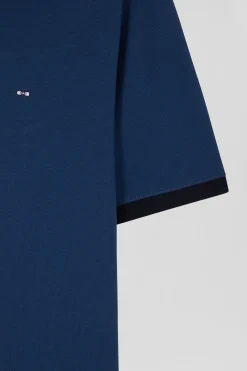 Polo manches courtes en piqué coton bleu détails contrastés coupe Regular