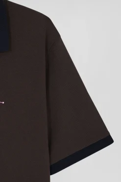 Polo manches courtes en piqué coton marron coupe Regular