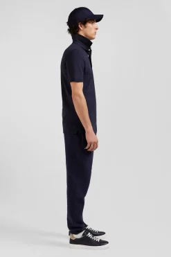 Polo manches courtes en piqué coton bleu marine coupe Slim