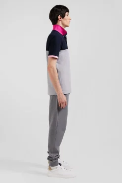 Polo manches courtes en piqué coton gris détails contrastés broderie nœud papillon coupe Regular