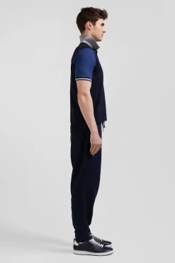 Polo manches courtes en piqué coton bleu marine col jacquard Eden Park coupe Regular